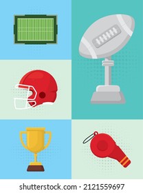 american football set on colorful squares background