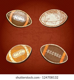  American Football set, on grunge background with retro colors