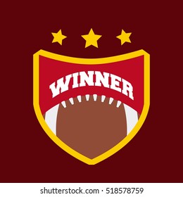 american football shield with winner and ball icons and decorative stars over red background. colorful design. vector illustration