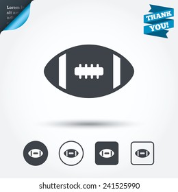 American football sign icon. Team sport game symbol. Circle and square buttons. Flat design set. Thank you ribbon. Vector