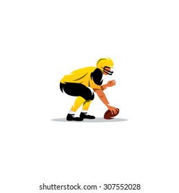 American football sign. Player with the ball. Vector Illustration. Branding Identity Corporate logo design template Isolated on a white background