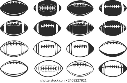 American football silhouette, Rugby ball silhouette, Football silhouette,  Sports ball silhouette, American football, American football vector
