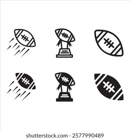 American football silhouette, rugby ball silhouette, football silhouette, American football and ball silhouette cup, American football vector icon set.