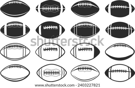 American football silhouette, Rugby ball silhouette, Football silhouette,  Sports ball silhouette, American football, American football vector Foto stock © 