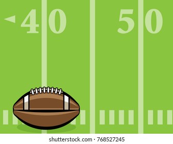 An American football sitting on a lined field background illustration. Vector EPS 10 available.