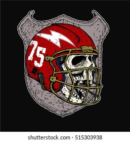 american football with skull and shield stones background