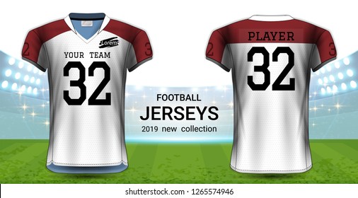 American Football or Soccer Jerseys Uniforms, T-Shirt Sport Mockup Template Front and Back View for Presentation, Fully Customize and Everything is Edible, Resizable and Color Change. (Eps10 Vector) 