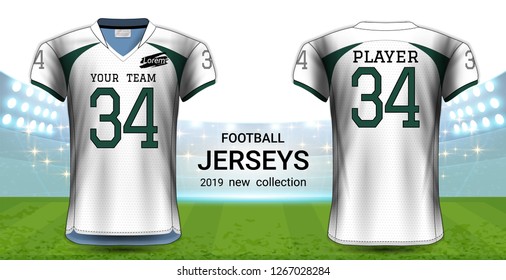 American Football or Soccer Jerseys Uniforms, Sport T-Shirt Design Mockup Template, For Your Custom Made Team or Apply Your Artwork, Everything is Edible, Resizable and Color Change (Eps10 Vector)