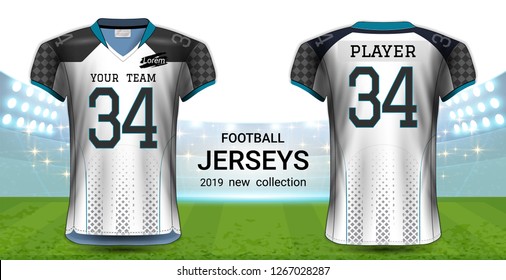American Football or Soccer Jerseys Uniforms, Sport T-Shirt Design Mockup Template, For Your Custom Made Team or Apply Your Artwork, Everything is Edible, Resizable and Color Change (Eps10 Vector)