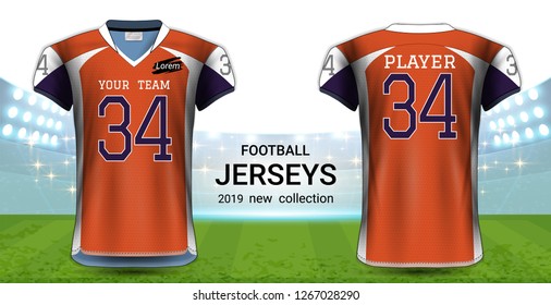 American Football or Soccer Jerseys Uniforms, Sport T-Shirt Design Mockup Template, For Your Custom Made Team or Apply Your Artwork, Everything is Edible, Resizable and Color Change (Eps10 Vector)
