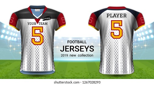 American Football or Soccer Jerseys Uniforms, Sport T-Shirt Design Mockup Template, For Your Custom Made Team or Apply Your Artwork, Everything is Edible, Resizable and Color Change (Eps10 Vector)