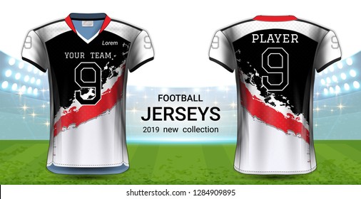 American Football or Soccer Jerseys Uniforms, Realistic Graphic Design Front and Back View for Presentation Mockup Template, Easy Possibility to Apply Your Artwork, Text, Image, Logo (Eps10 Vector)