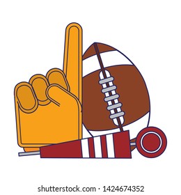 American football sport ball fan glove and pitch mark vector illustration graphic design