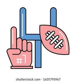 american football sport balloon with goal camp arch and first glove vector illustration