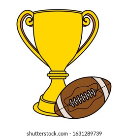 american football sport balloon with trophy cup vector illustration design