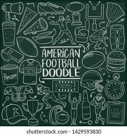 American Football Sport Chalkboard Doodle Icons. Sketch Hand Made Design Vector Art.