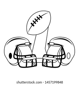 american football sport game champion trophy with helmets cartoon vector illustration graphic design