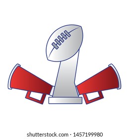 american football sport game champion trophy with megaphones cartoon vector illustration graphic design