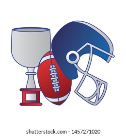 american football sport game champion trophy with ball and helmet cartoon vector illustration graphic design