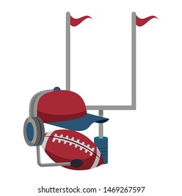 american football sport game competition equipment field objects cartoon vector illustration graphic design