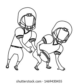 american football sport game competition, players partners playing in offense position cartoon vector illustration graphic design