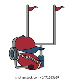 american football sport game competition equipment field objects cartoon vector illustration graphic design