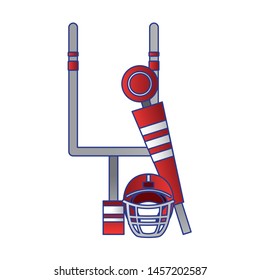 American Football Sport Game Goal Post With Helmet And Sideline Cartoon Vector Illustration Graphic Design