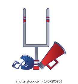 american football sport game goal post with helmet and megaphone speaker cartoon vector illustration graphic design