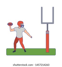 american football sport game goal post with player training with ball cartoon vector illustration graphic design