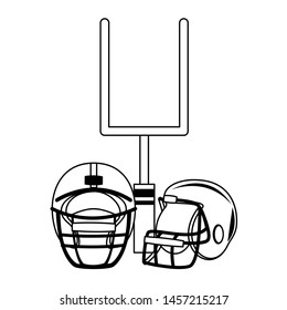 american football sport game goal post with helmets cartoon vector illustration graphic design