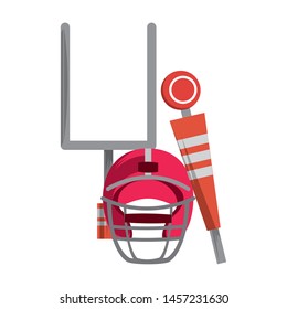 American Football Sport Game Goal Post With Helmet And Sideline Cartoon Vector Illustration Graphic Design