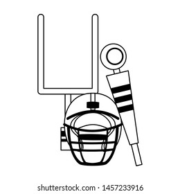 American Football Sport Game Goal Post With Helmet And Sideline Cartoon Vector Illustration Graphic Design