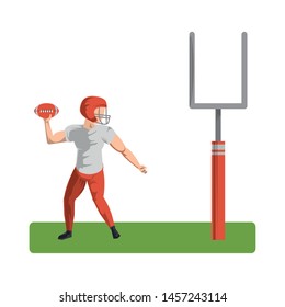 american football sport game goal post with player training with ball cartoon vector illustration graphic design