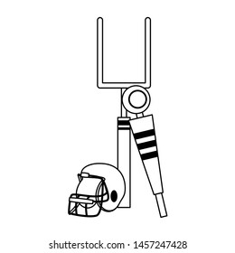 american football sport game goal post with helmet and sideline cartoon vector illustration graphic design