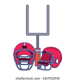 american football sport game goal post with helmets cartoon vector illustration graphic design