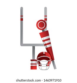 American Football Sport Game Goal Post With Helmet And Sideline Cartoon Vector Illustration Graphic Design