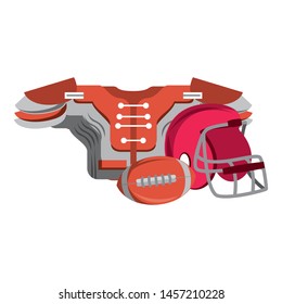 american football sport game helmet with shoulder pad and ball cartoon vector illustration graphic design