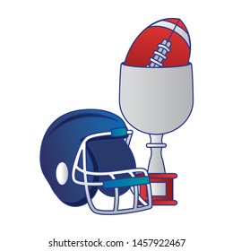 american football sport game helmet with trophy and ball cartoon vector illustration graphic design