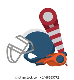 american football sport game, helmet with sideline marker and whistle cartoon vector illustration graphic design