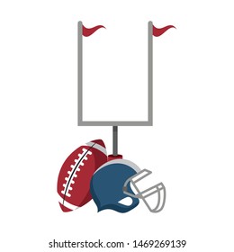 american football sport game, helmet with ball and goal post cartoon vector illustration graphic design