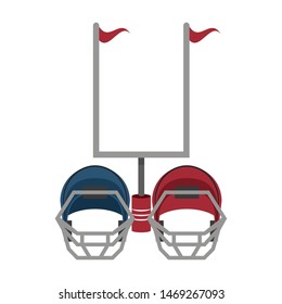 american football sport game, helmets with goal post cartoon vector illustration graphic design