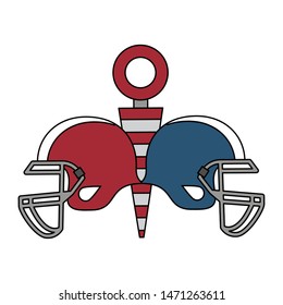 american football sport game, helmets with sideline markers cartoon vector illustration graphic design