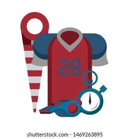 american football sport game, jersey player uniform with game objects cartoon vector illustration graphic design
