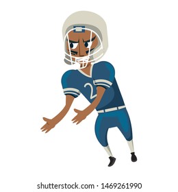 american football sport game, player champion man playing in offense position cartoon vector illustration graphic design