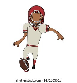 american football sport game, player champion man playing in offense position with ball cartoon vector illustration graphic design