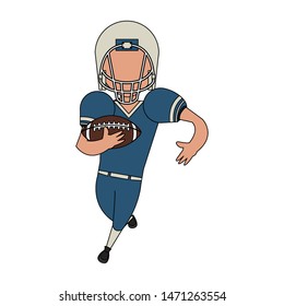 american football sport game, player champion man playing in offense position with ball cartoon vector illustration graphic design