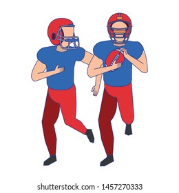 american football sport game players training with ball wearing helmet cartoon vector illustration graphic design