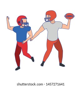 american football sport game players training with ball wearing helmet cartoon vector illustration graphic design