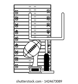 American football sport goal post and trophy cup with playfield vector illustration graphic design