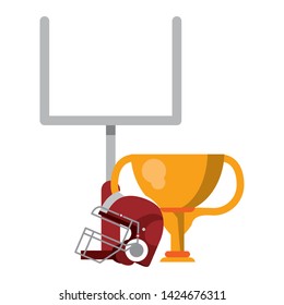 American football sport goal poster and trophy cup with helmet vector illustration graphic design